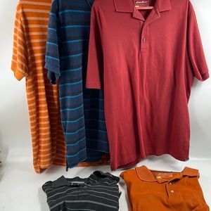 Eddie Bauer Men’s Polo Golf Shirts Lot of 5 Medium orange Blue Black S/S Vintage